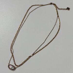 Kendra Scott Elisa Necklace Gold Double Chain Iridescent Stone‎ Adjustable